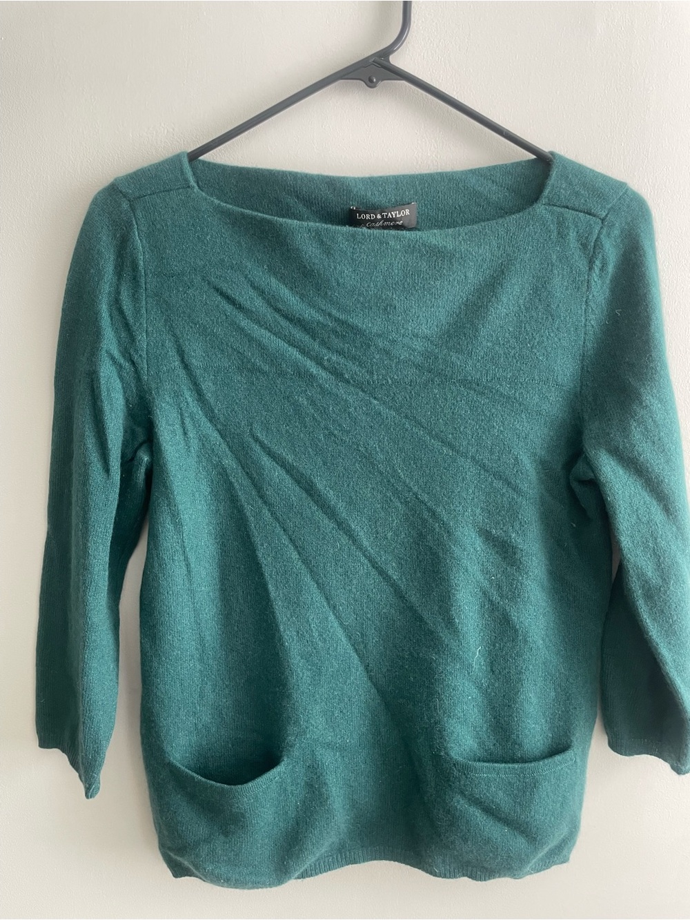 Lord & Taylor Teal Scoop Neck Sweater with Front Pockets